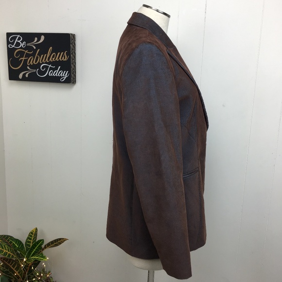 Harve Benard Brown Blue Corduroy Blazer Jacket - Picture 3 of 8